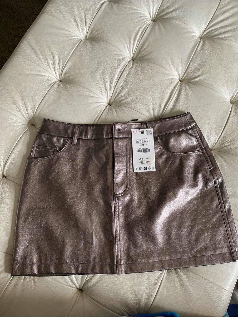 Zara Metallic Bronze Faux-Leather Mini Skirt
